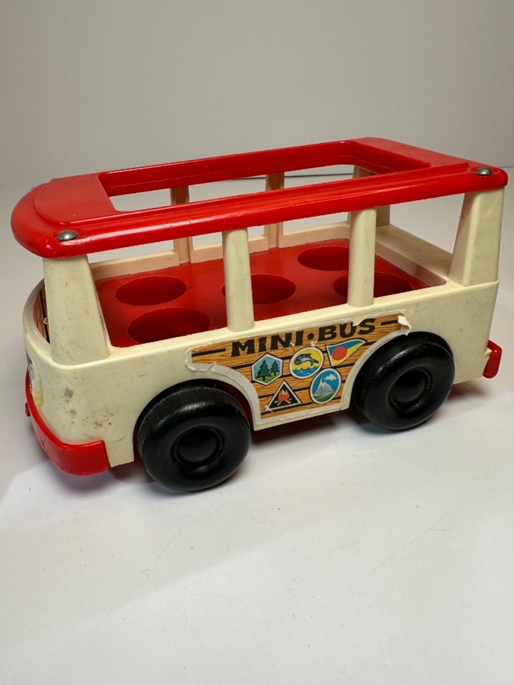 Vintage Fisher Price Mini Bus FP-141 1969 Little People Toy Red White USA - Picture 4 of 11